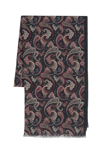 Kiton paisley-print frayed-trim scarf - Blue