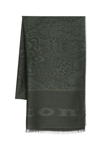 Kiton patterned-jacquard frayed-edge scarf - Green