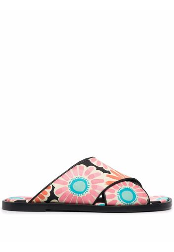 La DoubleJ daisy-print criss-cross sandals - Black