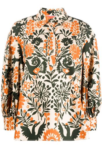 La DoubleJ floral-print puff-sleeves shirt - Neutrals