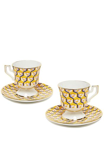 La DoubleJ geometric-print espresso cup and saucer (set of 2) - Yellow