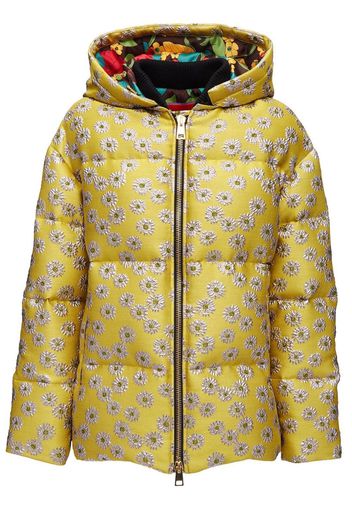 La DoubleJ Precious floral-embroidery hooded puffer jacket - Yellow