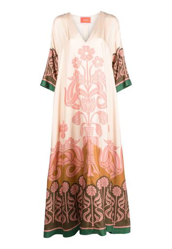La DoubleJ Muumuu floral-print silk dress - Neutrals