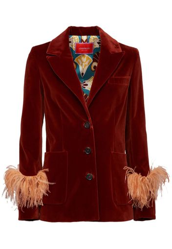 La DoubleJ Keaton feather-trim velvet blazer - Red