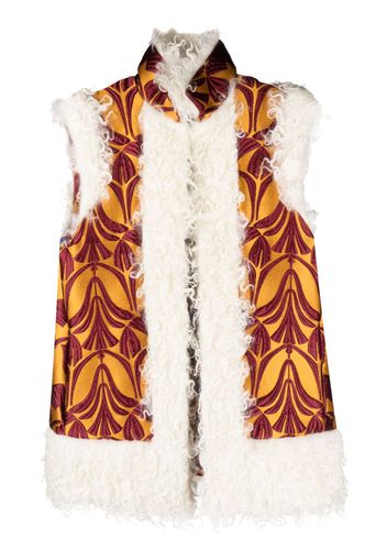 La DoubleJ patterned-brocade shearling-trim vest - Yellow