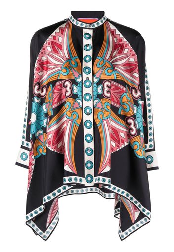 La DoubleJ lotus-print silk foulard shirt - Black