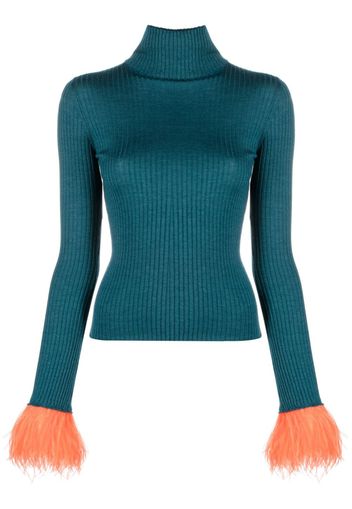 La DoubleJ feather-trim rib-knit jumper - Blue