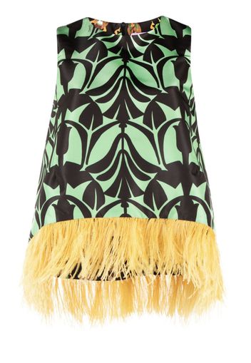 La DoubleJ graphic-print feather-hem top - Black