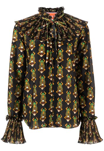 La DoubleJ Nefertiti scarab-print habotai blouse - Black