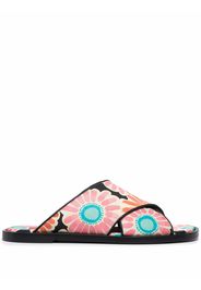 La DoubleJ daisy-print criss-cross sandals - Black