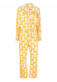 La DoubleJ Aviator pineapple-print cotton jumpsuit - Yellow