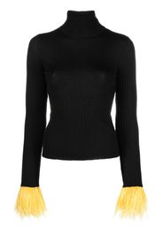 La DoubleJ feather-cuff ribbed-knit jumper - Black