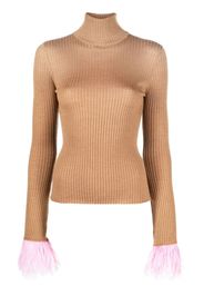 La DoubleJ feather-cuff ribbed-knit jumper - Brown