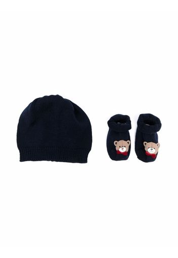 La Perla Kids Teddy-Bear beanie and glove set - Blue