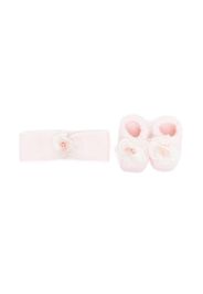 La Perla Kids floral-appliqué booties & headband set - Pink