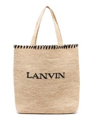Lanvin logo-embroidered raffia tote bag - Neutrals