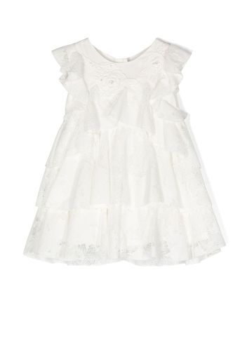 Lapin House floral-embroidery empire dress - White