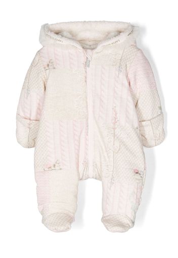 Lapin House floral-embroidered hooded cotton onesie - Pink