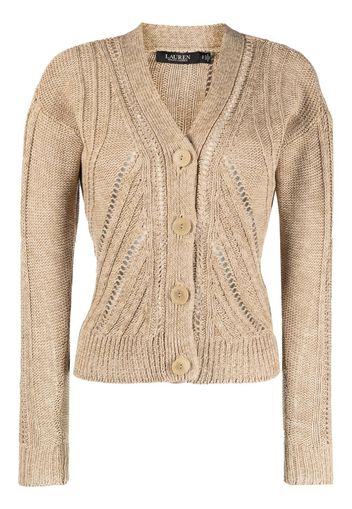 Lauren Ralph Lauren pointelle-knit V-neck cardigan - Brown