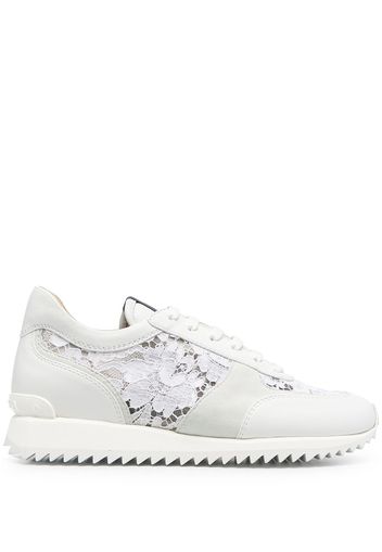 Le Silla lace-embroidered leather sneakers - White