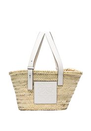 neutral white leather logo raffia mini basket