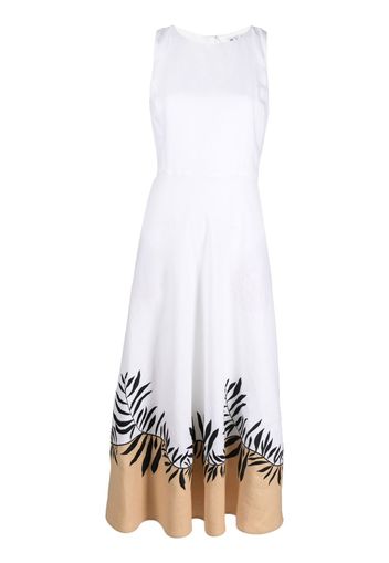 LORO PIANA botanical print linen midi dress - White