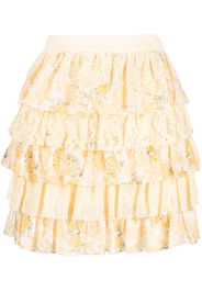 LoveShackFancy floral-print ruffled miniskirt - Yellow