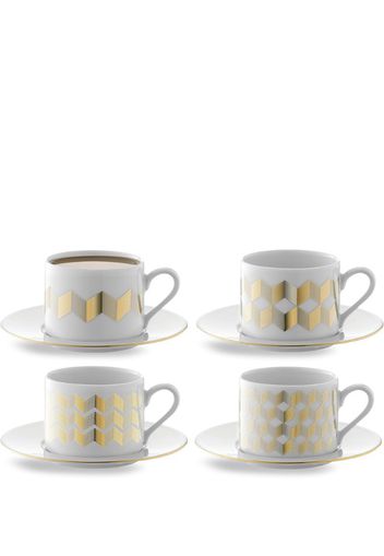 Chevron' teacup and saucer, set of four