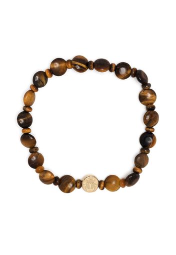 LUIS MORAIS 14kt yellow gold Scarab tiger eye beaded bracelet - Brown