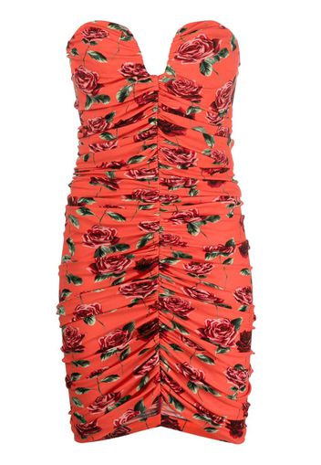 Magda Butrym rose-print ruched bustier minidress - Red