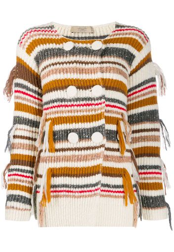 Maison Flaneur striped double-breasted cardigan - White