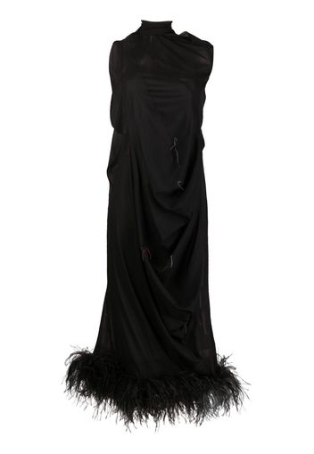 Maison Margiela feather-trim long dress - Black