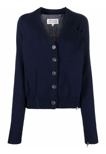 Maison Margiela distressed-finish V-neck cardigan - Blue