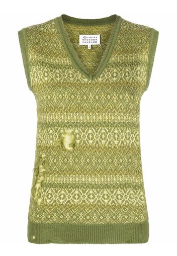 Maison Margiela Fair Isle distressed-effect knitted vest - Green