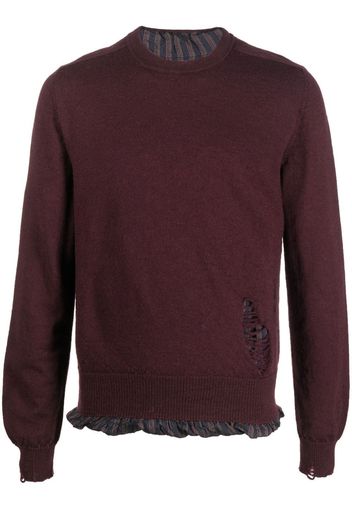 Maison Margiela ripped-detail long-sleeve jumper - Red