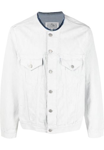 Maison Margiela cracked collarless denim jacket - White