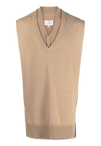 Maison Margiela layered-detail V-neck sweater - Brown