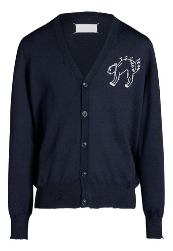 Maison Margiela embroidered-cat wool cardigan - Blue