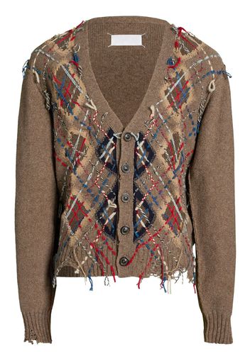 Maison Margiela decorative-stitching patterned-intarsia cardigan - Brown