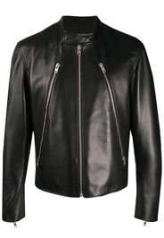 mock neck leather jacket