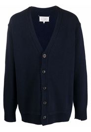 Maison Margiela M logo-stitch knitted V-neck cardigan - Blue