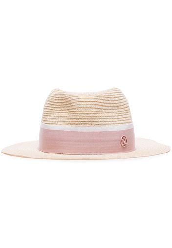 Maison Michel pink logo embellished straw hat - Neutrals