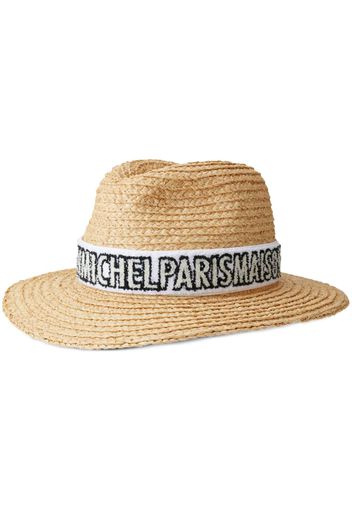 Maison Michel Henrietta logo-print straw hat - Neutrals