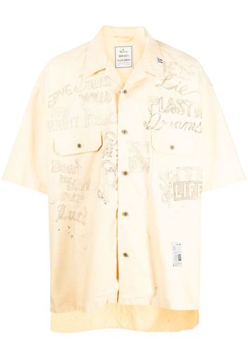 Maison Mihara Yasuhiro graphic-print short-sleeved cotton shirt - Orange