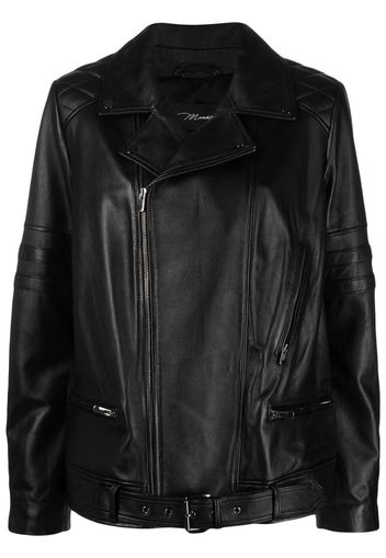 Manokhi off-centre zip-fastening leather jacket - Black