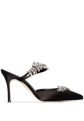 Manolo Blahnik Black Lurum 90 Crystal embellished Satin Mules