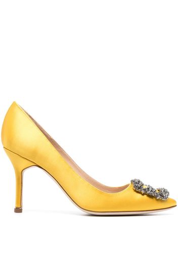 Manolo Blahnik Hangisi 90mm crystal-buckle pumps - Yellow