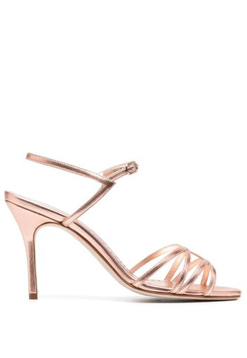 Manolo Blahnik 100mm metallic-effect leather sandals - Pink