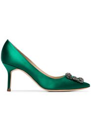 green Hangisi 70 satin buckled pumps