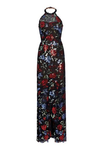 Marchesa Notte floral-print sequinned gown - Black